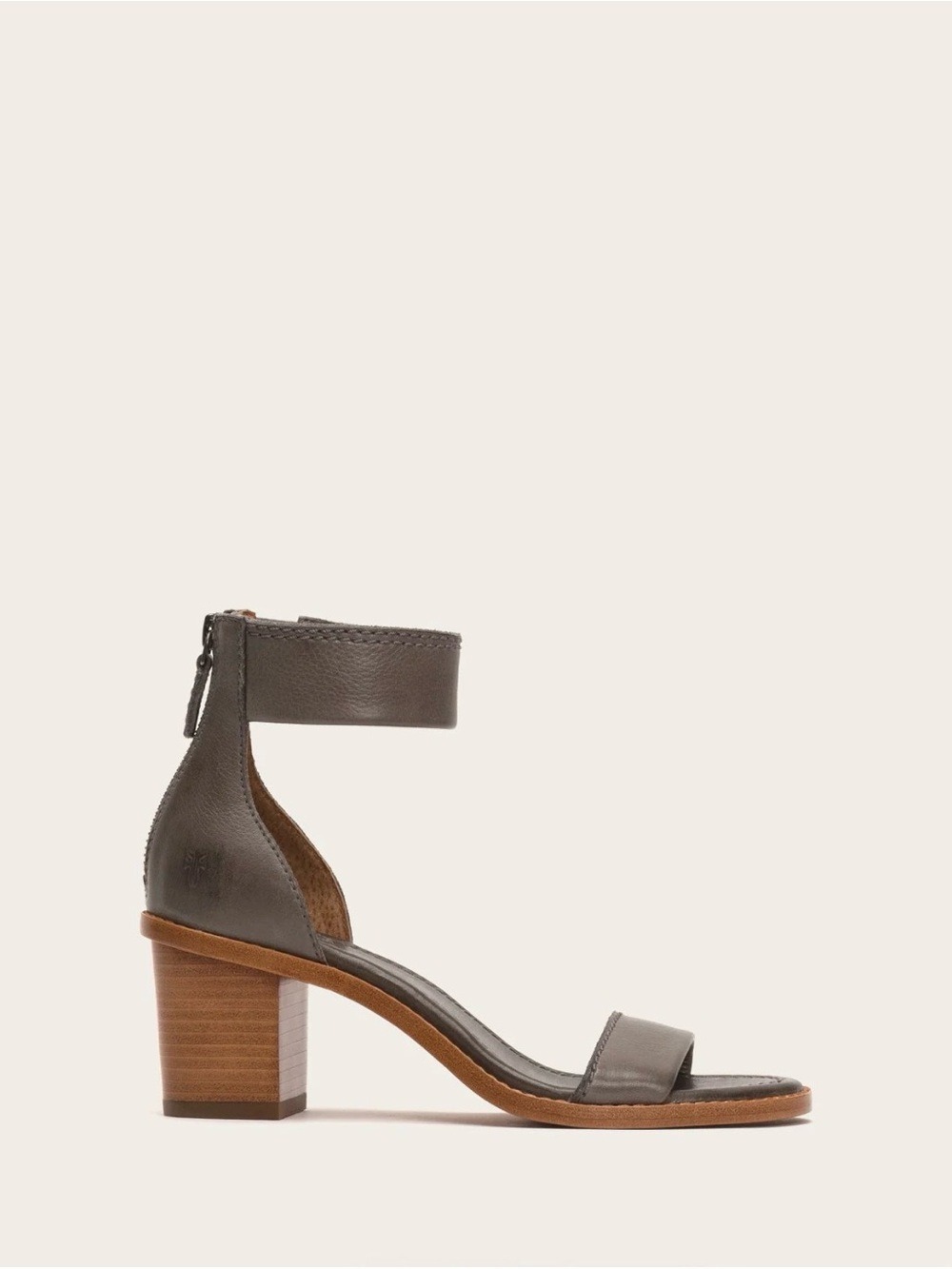 Frye Brielle Back Zip Charcoal Pebbled Leather Sandal Size 10